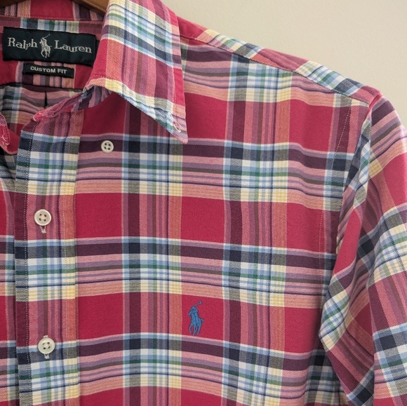 Polo Ralph Lauren Custom Fit Plaid Shirt MEN'S M Button Front Heavy Cotton Pink - Picture 2 of 16